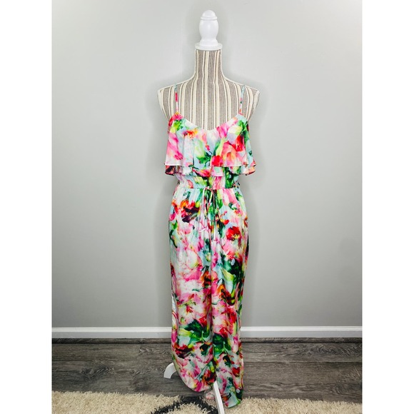 Anthropologie Fleur Wood Ikebana Floral Silk Jumpsuit XS Femme Casual Chic Luxe - Picture 1 of 9